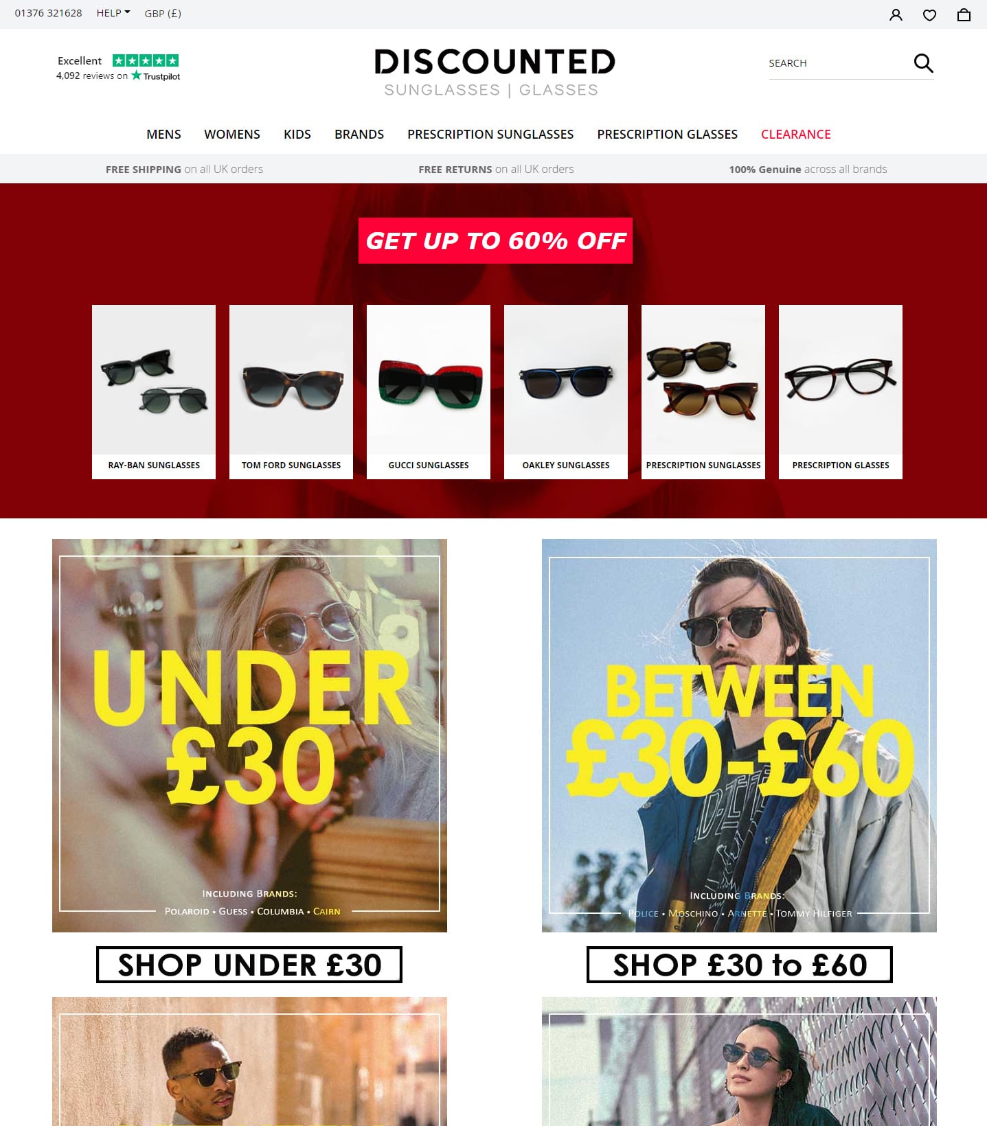 Discounted Sunglasses Homepage Design