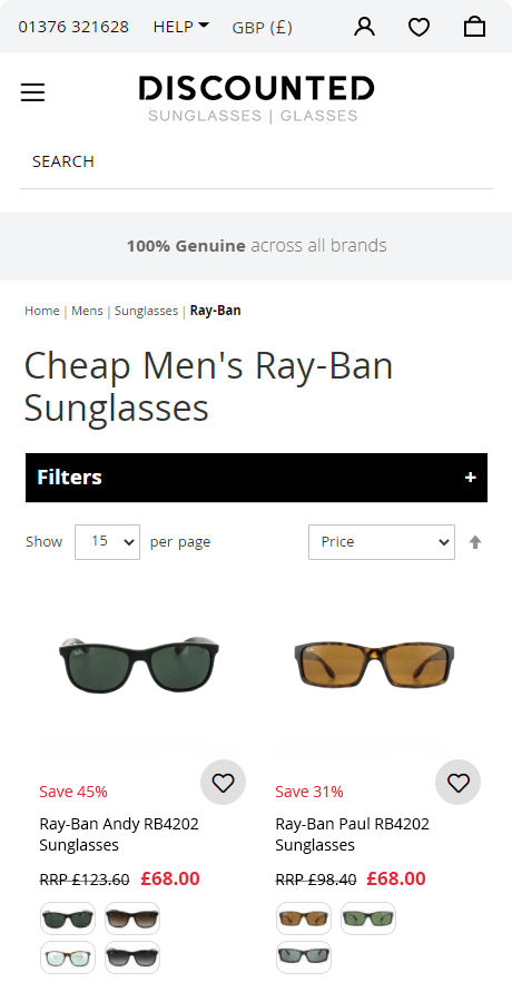 Discounted Sunglasses Mobile Design