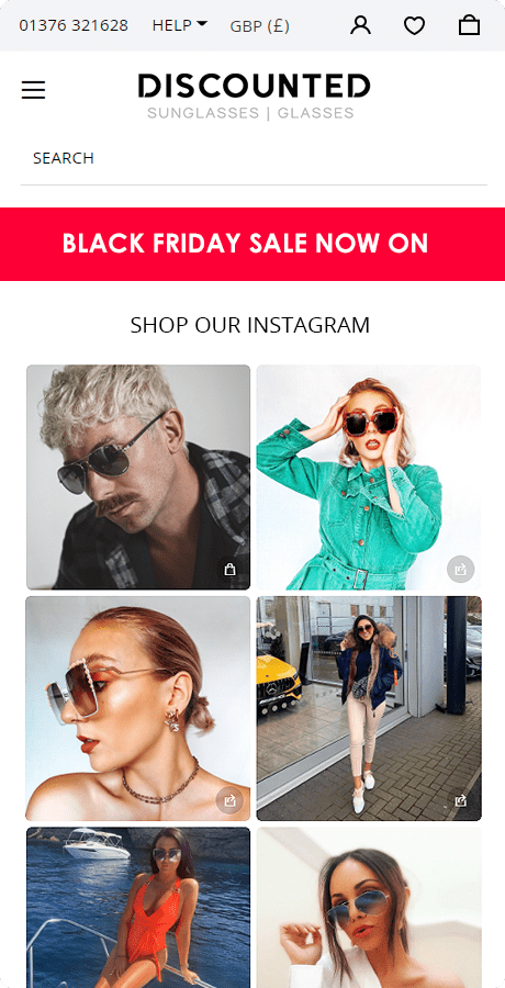 Discounted Sunglasses Mobile Design